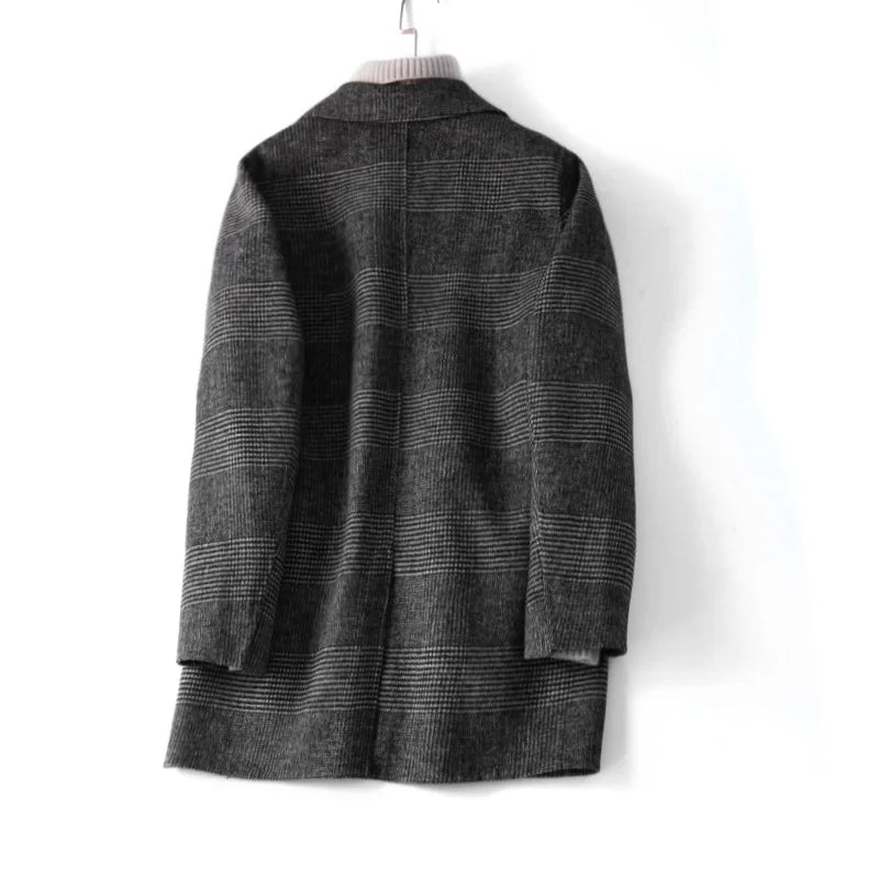 Handmade Sewn Double-sided Woolen Blazer Women Spring Autumn Plaid Wool Overcoat Office Lady Casual Suit Coat Thick Jacket