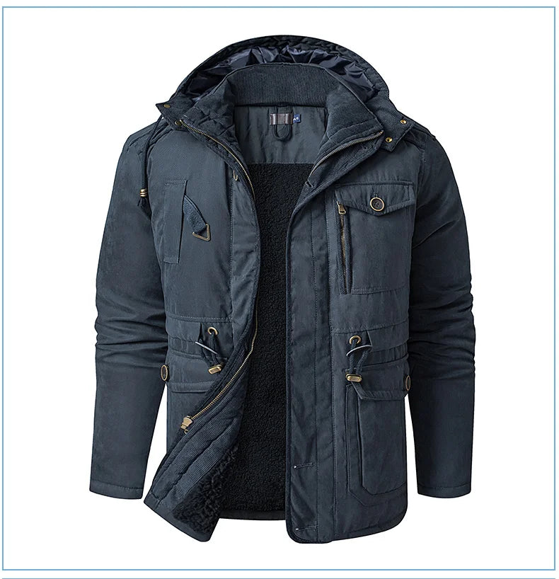 LZLLTT Men Winter Warm Parkas Mens Fleece Jacket Parkas Men Casual Cotton Outdoor Fur Trench Padded Jackets Coats