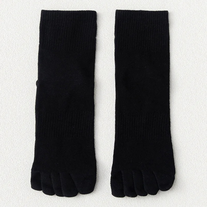 Men's Cotton 5 Toe Socks Mid Cuff Anti Odor Sweat Wicking Non Slip for Spring Autumn Casual Athletic Solid Color Daily Comfort