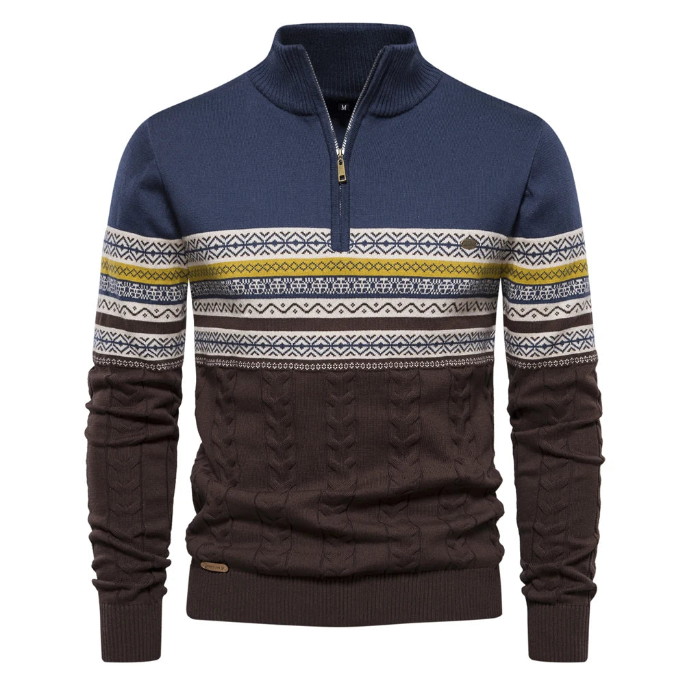 2023 New Autumn High Quality Zipper Pullers Men Warm Winter Cotton Sweaters for Men Ethnic Patterns Casual Mens Sweater