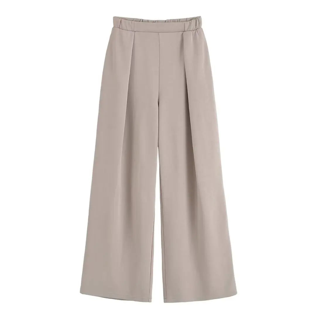 Women Set Sweet O-neck Short Sleeve T-shirt Wide Leg Elastic Waist Trousers 2025 Summer Lady Outfit Casual Solid Top Pants