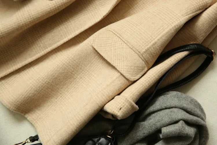 Handmade Sewn Double-sided Woolen Blazer Women Spring Autumn Plaid Wool Overcoat Office Lady Casual Suit Coat Thick Jacket