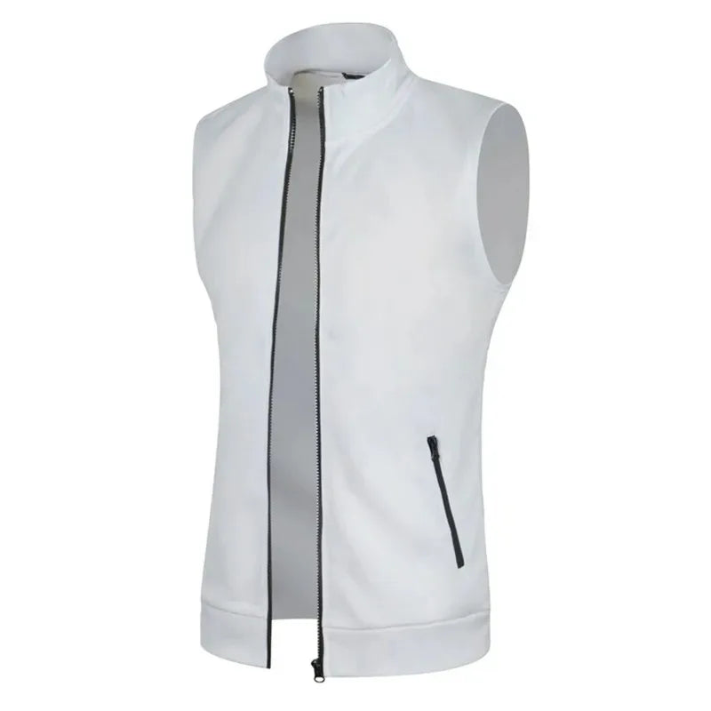 New Mens Zipper Sleeveless Jacket Coats Outdoor Warm Turtleneck Sweatshirts Breathable Solid Color Streetwear Athletic Vest Tops