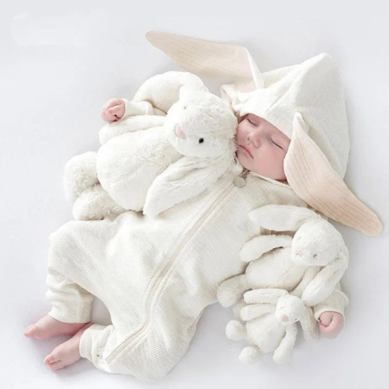 Baby Rompers Boys Girls Newborn 0 to 3 6 9 12 18 Months Boutique Cotton Long Sleeve Rabbit Ear Infant Onesie Spring Fall Clothes