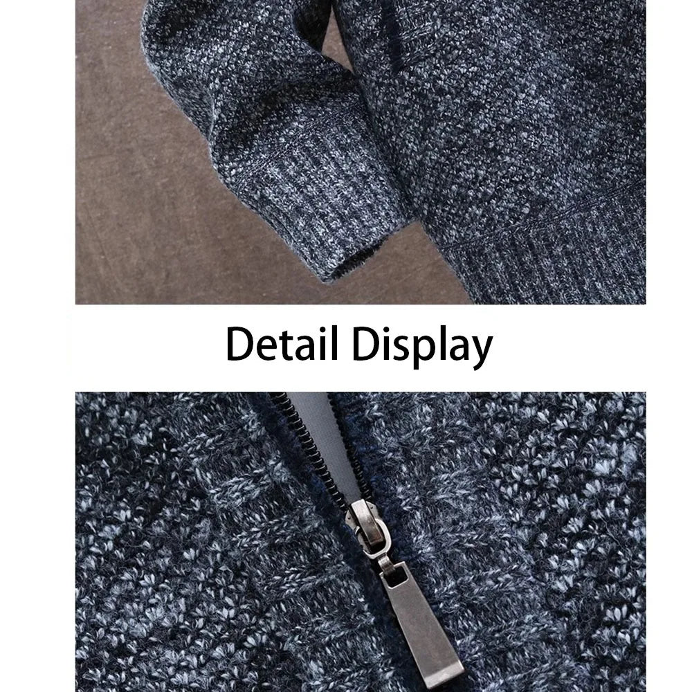 Knitted Cardigan Solid Color Sweater Men Zipper Autumn New Long-sleeved Jacket Warm Fleece Cardigans Jacket