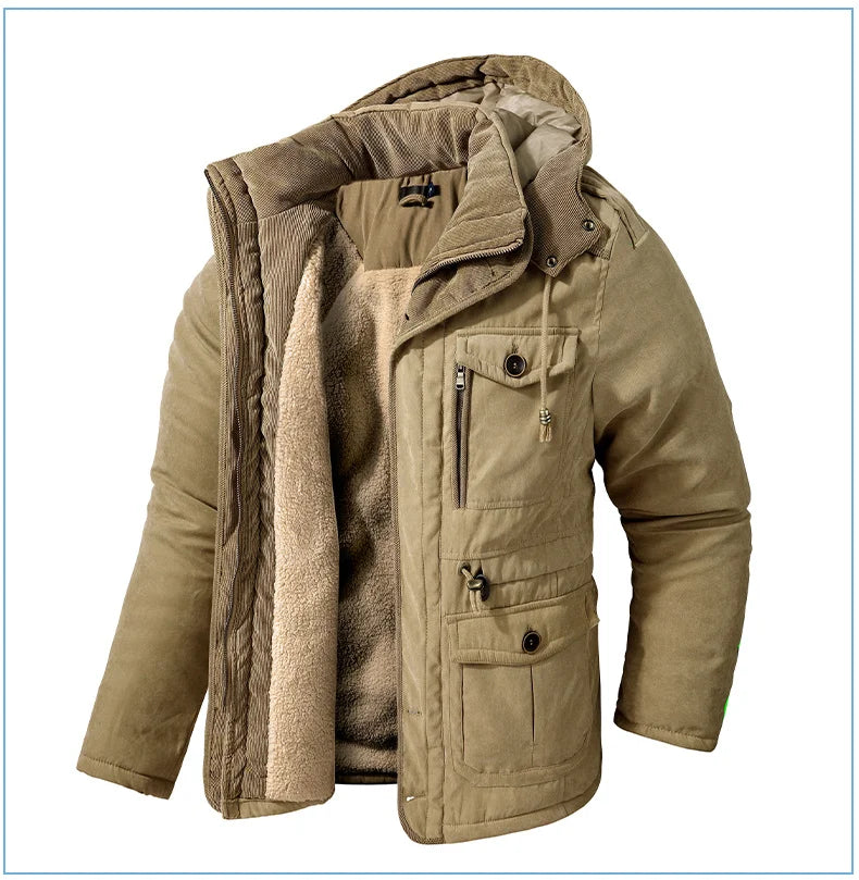 LZLLTT Men Winter Warm Parkas Mens Fleece Jacket Parkas Men Casual Cotton Outdoor Fur Trench Padded Jackets Coats
