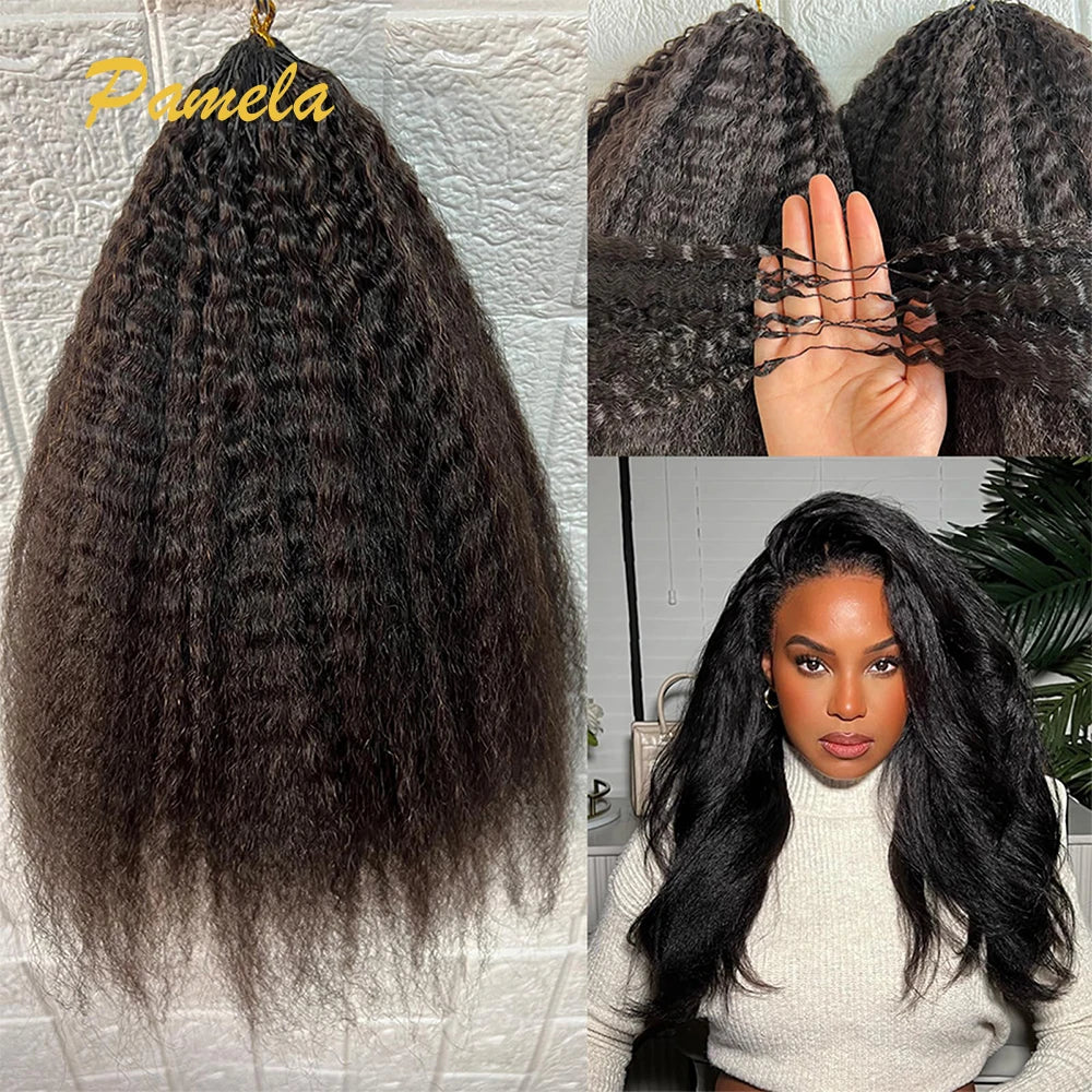 Kinky Straight Feather Crochet Braids 100% Human Hair Extension Knotless Crochet Hair Braided Glueless Wig 60g/Pack