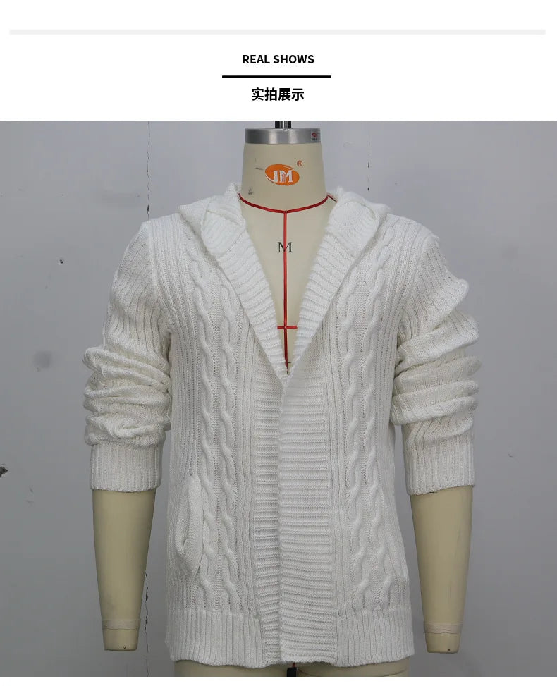 Men Cardigan Sweaters Hooded Coat Full Sleeve Solid Coats Casual Loose Outerwear Splice Open Stitch Autumn Winter 2024