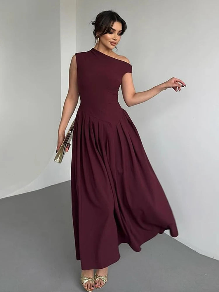 Summer Lady Patchwork Pleated Maxi Dress Chic Elegant Black Half-turtleneck Short Sleeve High Waist Dresses Office Street Robes