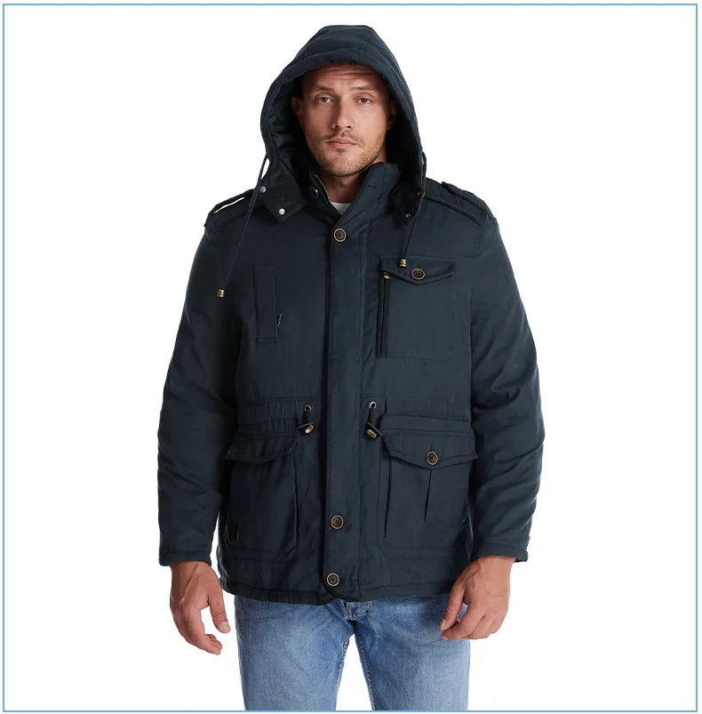 LZLLTT Men Winter Warm Parkas Mens Fleece Jacket Parkas Men Casual Cotton Outdoor Fur Trench Padded Jackets Coats