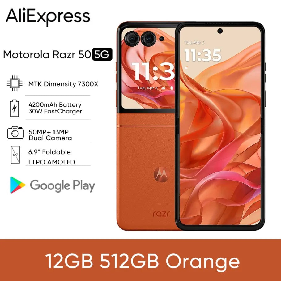Global ROM Motorola Moto razr 50 Folded Screen Phone Main 6.9 inch FHD+ pOLED Secondary screen 3.6 inch MTK Dimensity 7300X 50MP