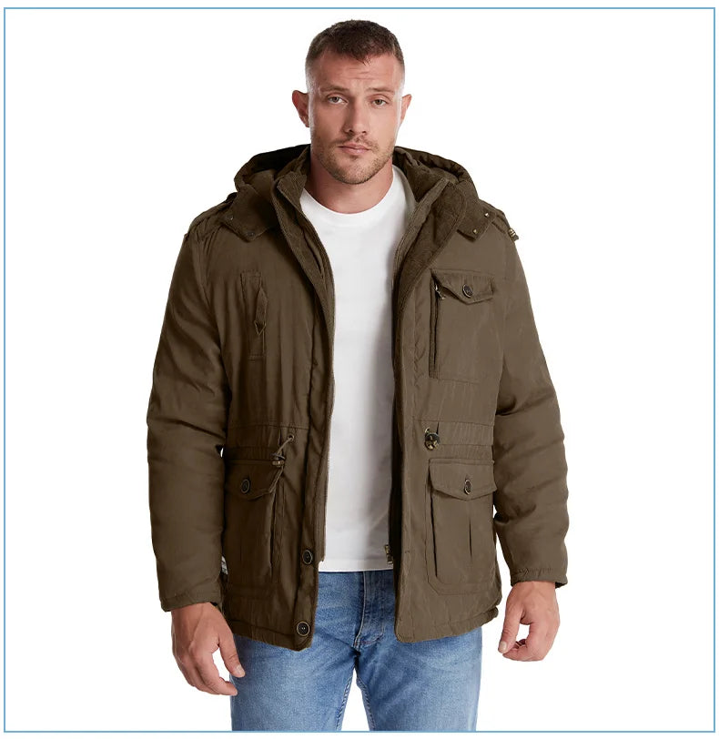 LZLLTT Men Winter Warm Parkas Mens Fleece Jacket Parkas Men Casual Cotton Outdoor Fur Trench Padded Jackets Coats