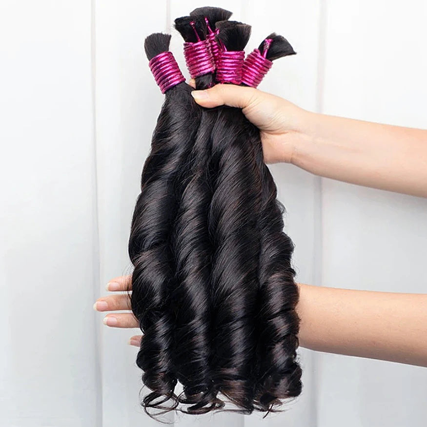 100g Human Hair Bulk for Braiding French Curls Boho Braids Loose Wave Romance Bouncy Curl Hair Bulk Extension 16-26 inch Bobbi