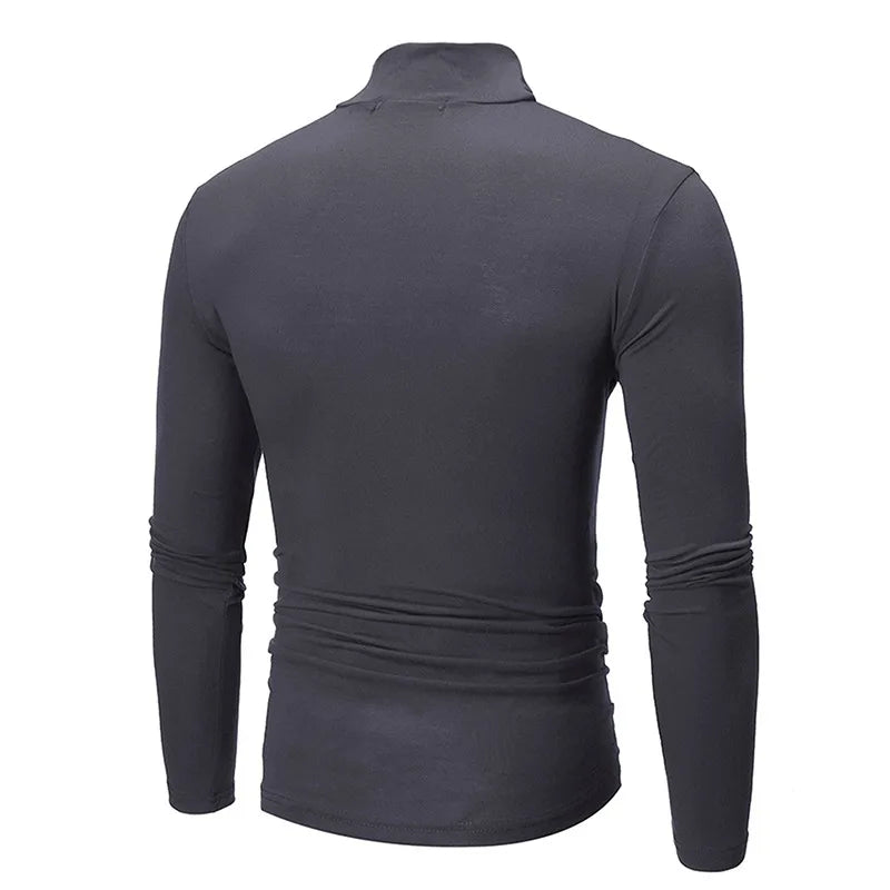 Autumn Winter Men's High Neck T-shirt Slim Fit Fashion High Elastic Long Sleeve Cotton Casual Breathable Apparel Pullover