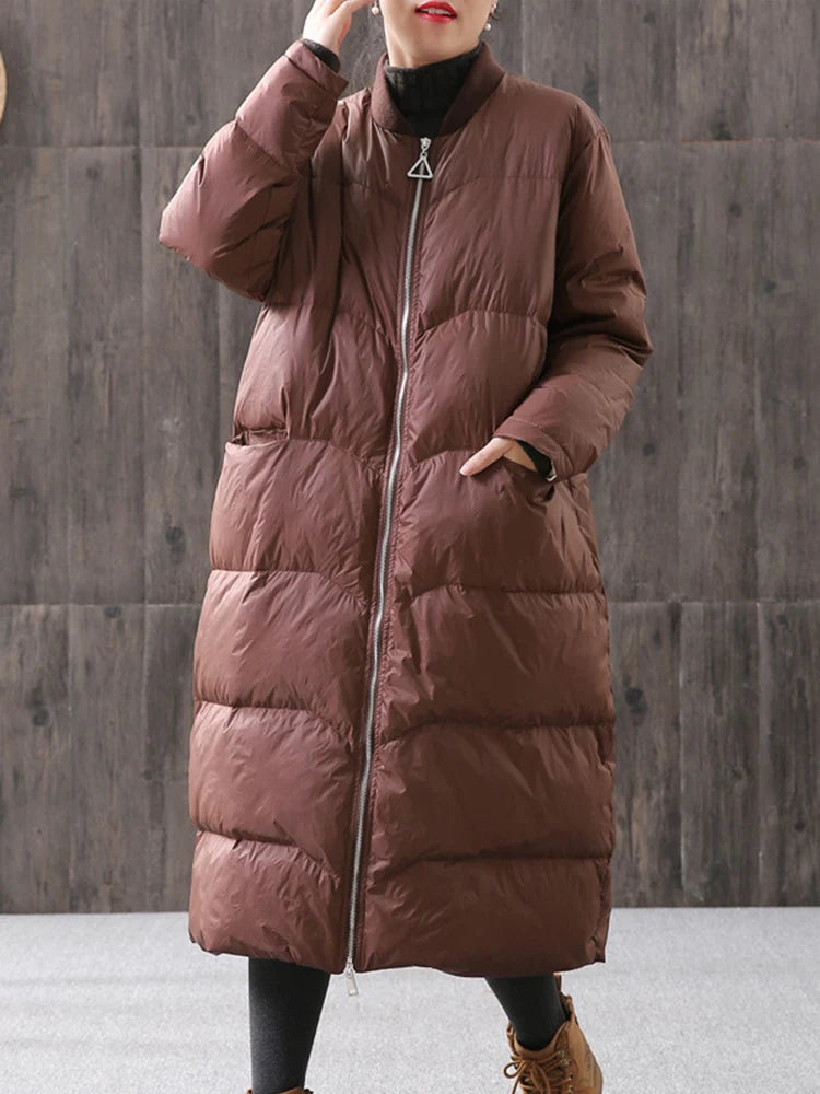 Lagabogy 2025 Thick Warm Long Down Parka WInter Women 90% White Duck Down Jacket Loose Windproof Zipper Coat Female Snow Outwear