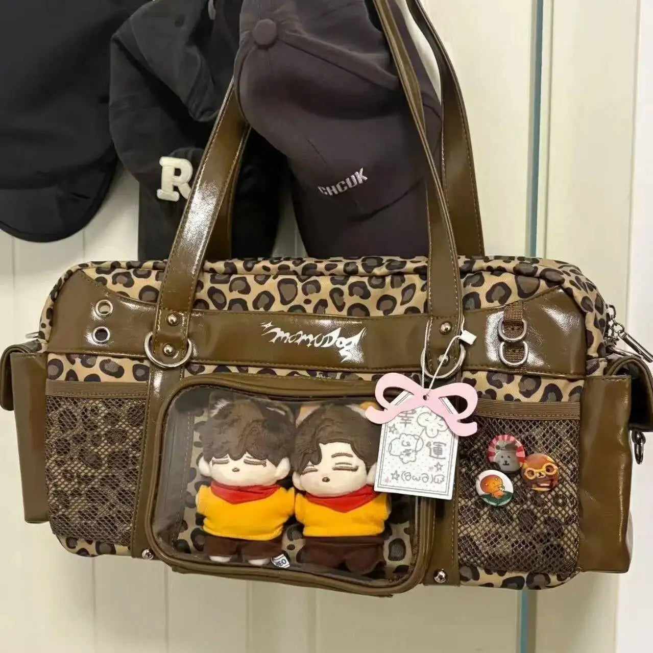 New Y2k Leopard Ita Shoulder Bag Lolita Girls Transparent Tote Bag Womens Large Capacity Crossbody Bag Cute DIY Display Handbags