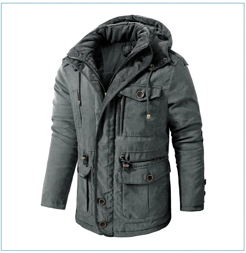 LZLLTT Men Winter Warm Parkas Mens Fleece Jacket Parkas Men Casual Cotton Outdoor Fur Trench Padded Jackets Coats