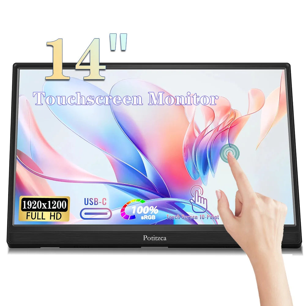 Touchscreen Portable Monitor 16/15.6/14 Inch FULL HD LCD Display IPS Panel Laptop Monitor for PC/Raspberry Pi/Laptop/PS3/4/Xbox