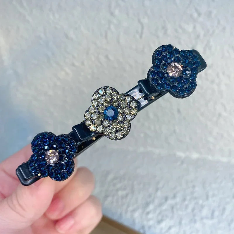 1PC Fashion Four-leaf Clover Braided Hair Finishing Side Clip Sparkling Crystal Stone Braided Hair Clips Forehead Bangs Clip