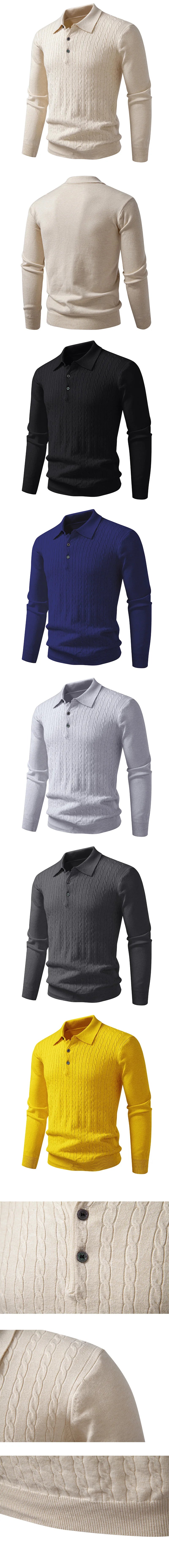 Men's Autumn Knitted Pullover Sweaters Woolen Button Cable Sweater Slim V-neck Long Sleeve Winter Outerwear Warm Heavyweight Top