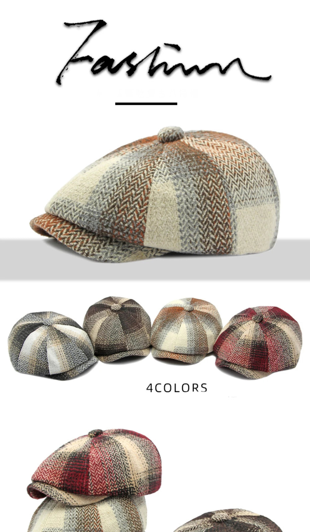 HT4184 Berets Autunm Winter Hats for Men Women Vintage Plaid Artist Painter Octagonal Beret Hat Male Female Beret Cap