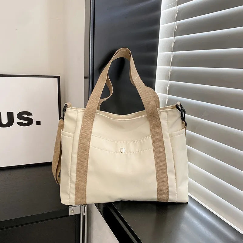 Large Capacity Nylon Crossbody Bag Casual Solid Color Messenger Shoulder Bag with Removable Strap Women's Fashion Tote Bag