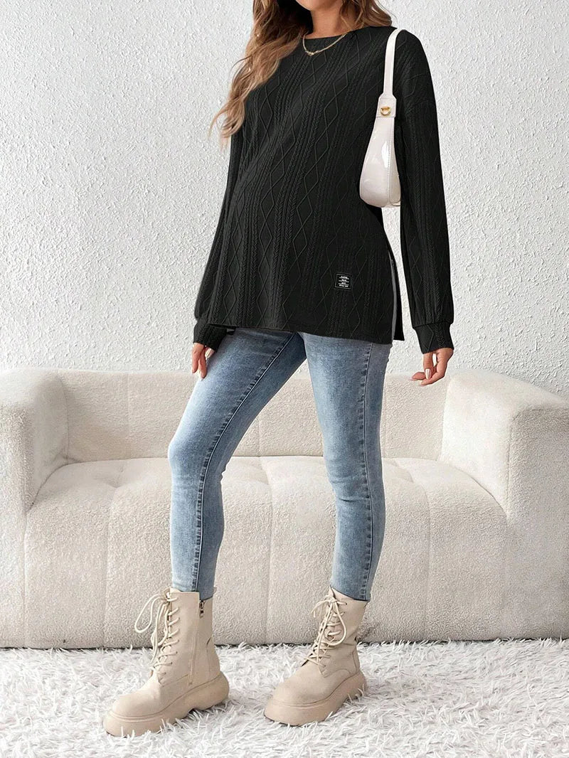 Pregnant Women Clothing Tees Maternity Clothes Pregnant Women Wear Round Neck Long Sleeve Monochrome Daily Leisure T-shirt