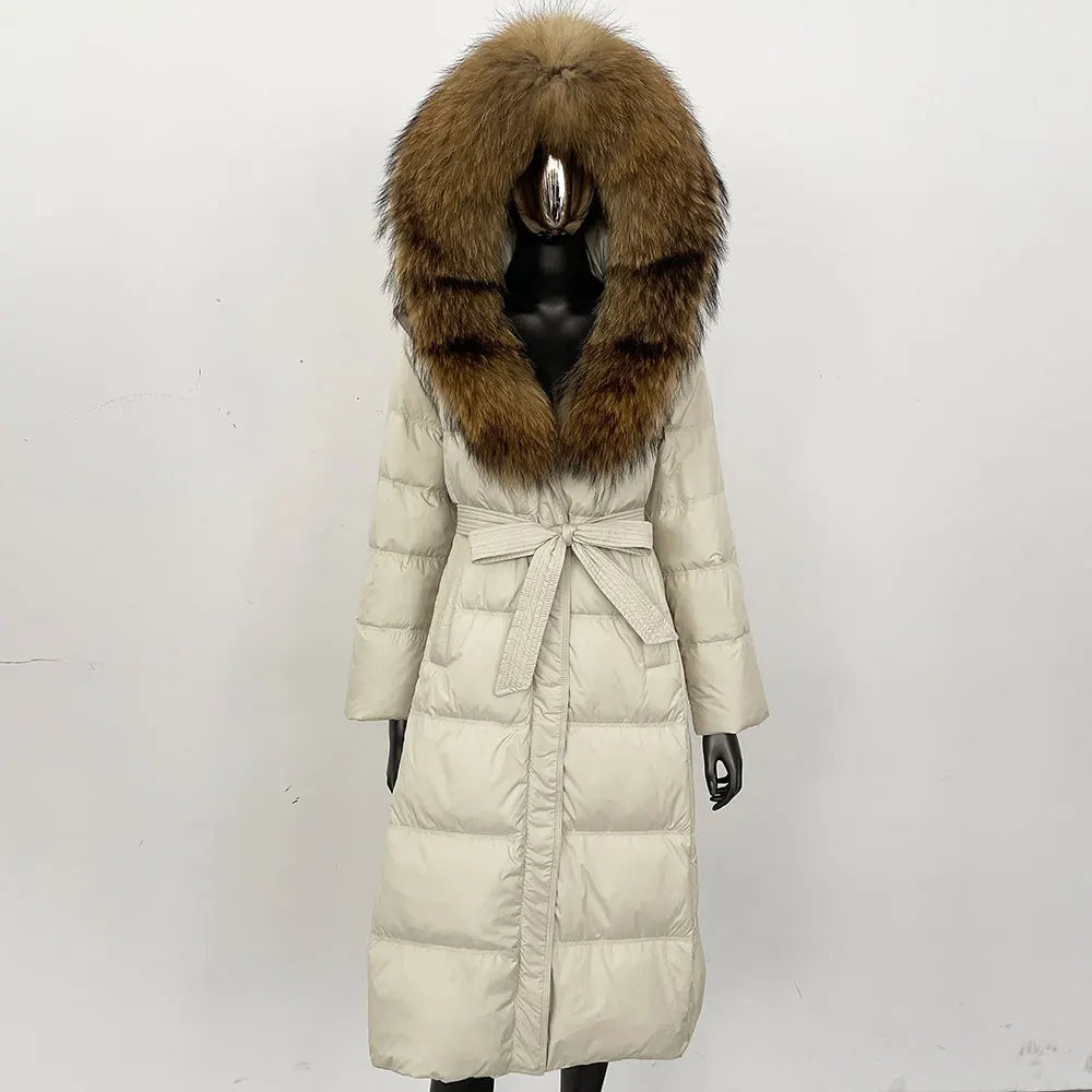 Down Jacket Winter Long Hooded Puffer Jacket Women Warm Thickened Real Fox Fur Collar White Duck Down Jacket Waterproof Parkas