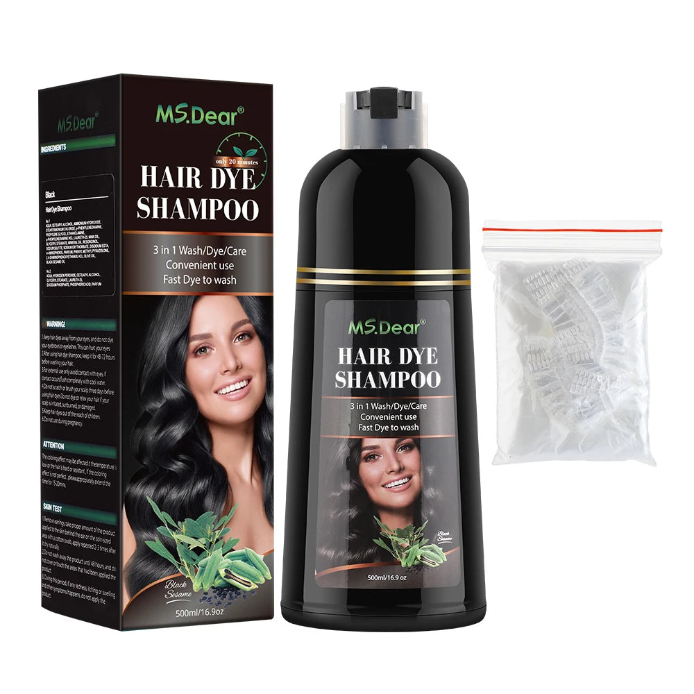 Hair Color Shampoo for Gray Hair 3 in 1 Black Hair Dye Shampoo for Women&Men Natural Herbal Safety Nourishing Hair Care Cream