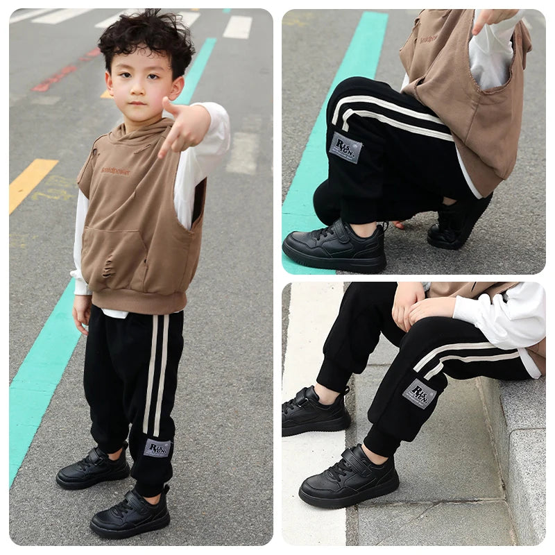 Kids' Classic Black Skate Shoes Boy Lightweight Breathable Casual Sneakers with Cushioned Insole Non-Slip Design for School