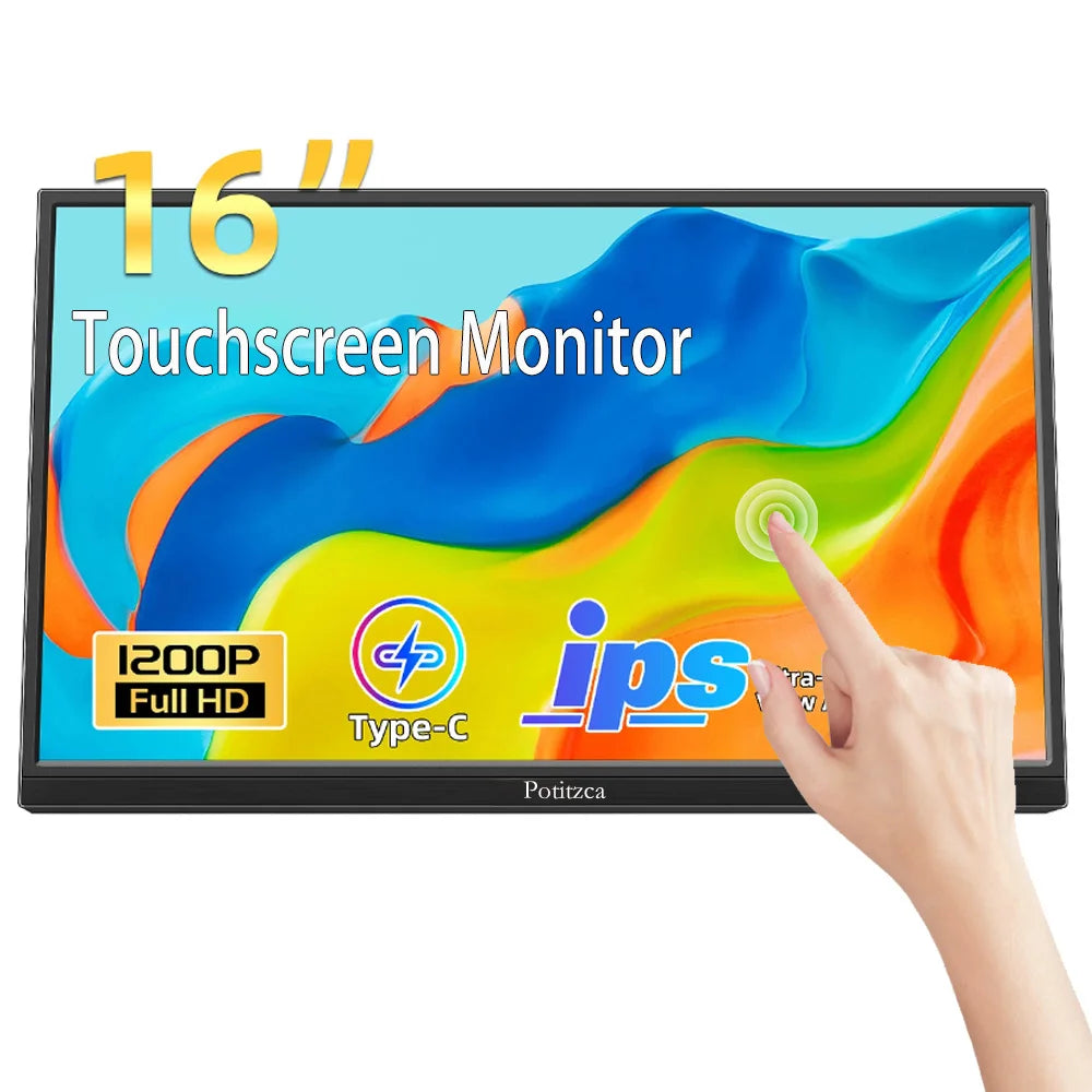 Touchscreen Portable Monitor 16/15.6/14 Inch FULL HD LCD Display IPS Panel Laptop Monitor for PC/Raspberry Pi/Laptop/PS3/4/Xbox