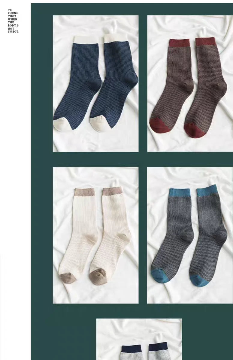 High-quality Harajuku Socks Men's mid-calf socks double-needle business and casual sock Long and warm autumn and winter socks