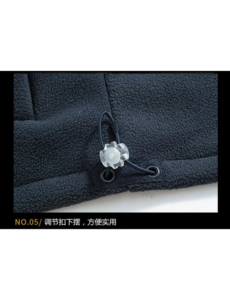 Winter Warm Fleece Jacket Men Climbing Double Thickened Pocket Jacket Outdoor High Collar Windproof Ski Sweatshirt Coat Man Snow