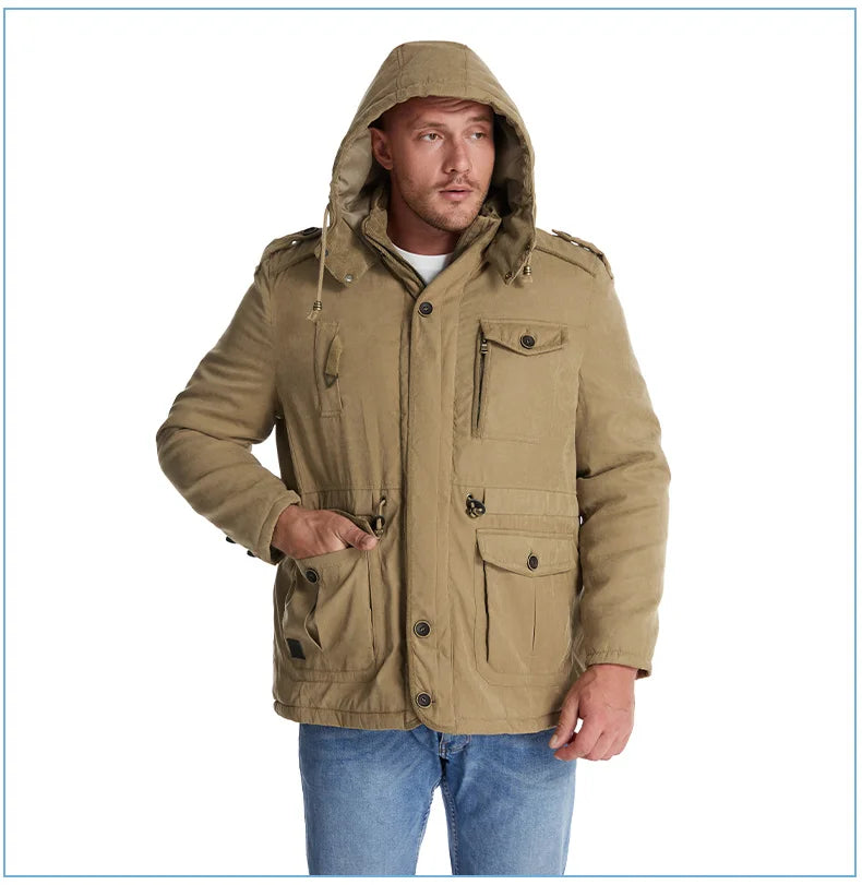 LZLLTT Men Winter Warm Parkas Mens Fleece Jacket Parkas Men Casual Cotton Outdoor Fur Trench Padded Jackets Coats