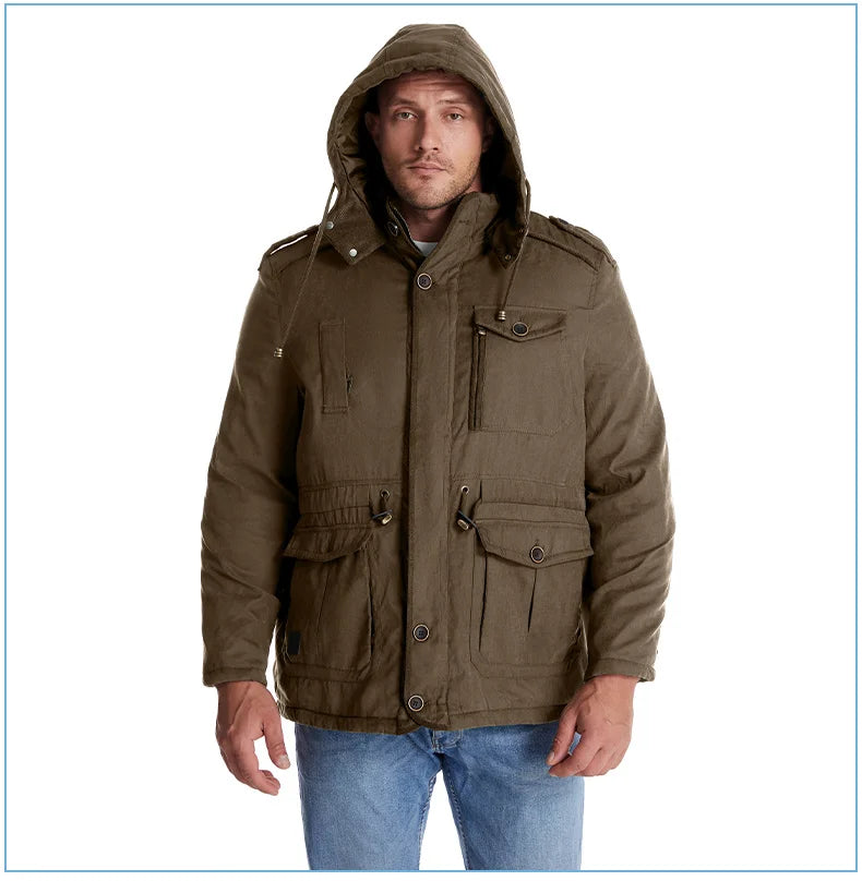 LZLLTT Men Winter Warm Parkas Mens Fleece Jacket Parkas Men Casual Cotton Outdoor Fur Trench Padded Jackets Coats