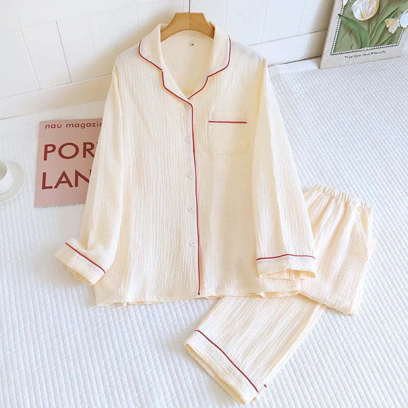 Women's Home Clothes Cotton Spring and Autumn Long Sleeved Long Pants Home Clothes Cardigan Simple Two-piece Pyjamas Set
