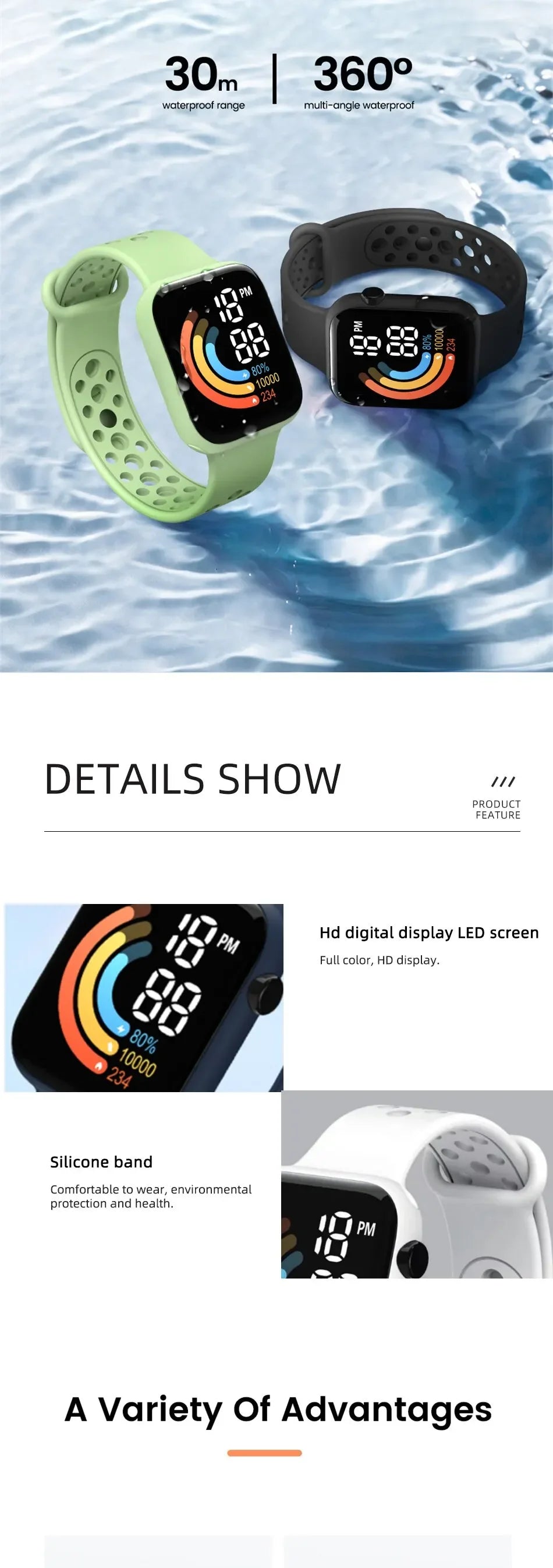 YIKAZE Fashion LED Digital Watch for Kids Sports Waterproof Digital Watches Boy Girl Childrens Silicone Watch Electronic Clock