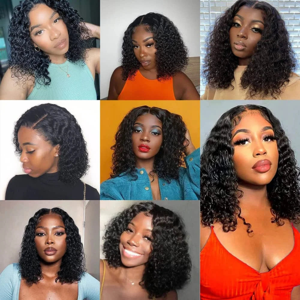 Glueless Wigs 100% Human Hair Ready To Wear Kinky Curly Short Bob Wigs For Women Deep Curly Lace Front Wigs Pre Plucked Natural