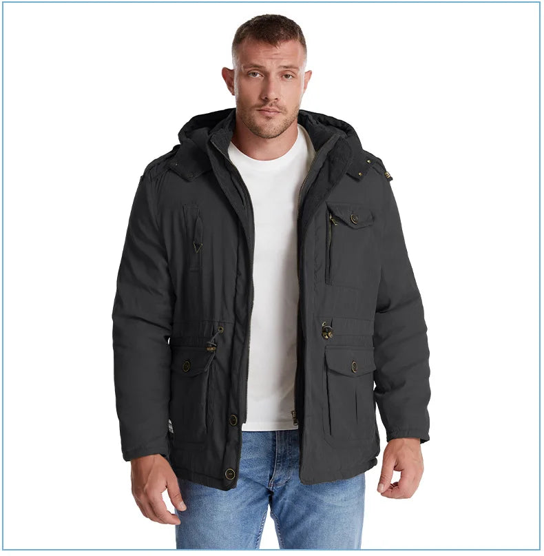 LZLLTT Men Winter Warm Parkas Mens Fleece Jacket Parkas Men Casual Cotton Outdoor Fur Trench Padded Jackets Coats