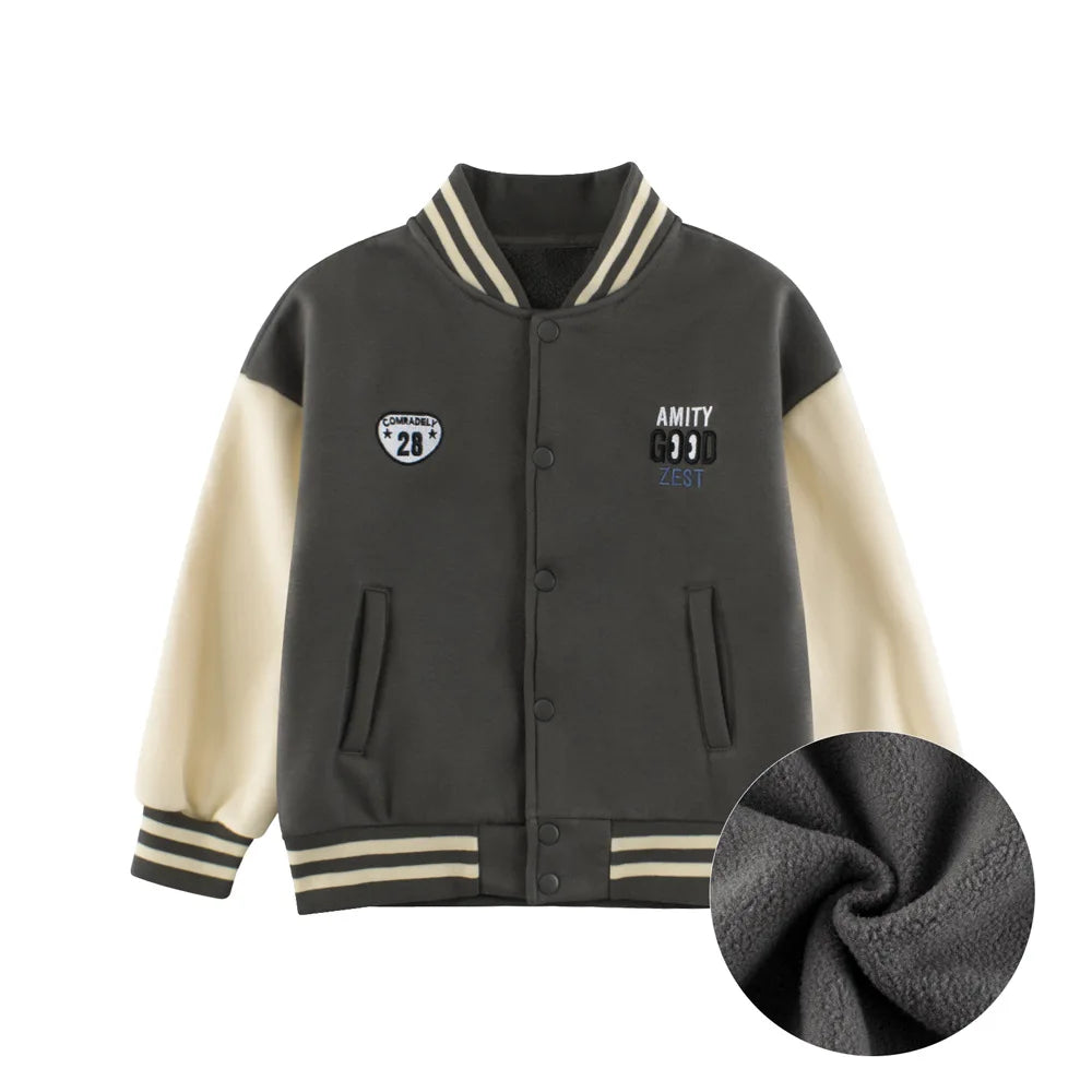 2024 Autumn Winter High Qualify Jacket for Boys Girls Fleece Cotton Zipper Casual Cartoon Baseball Capsule Coat Outerwear