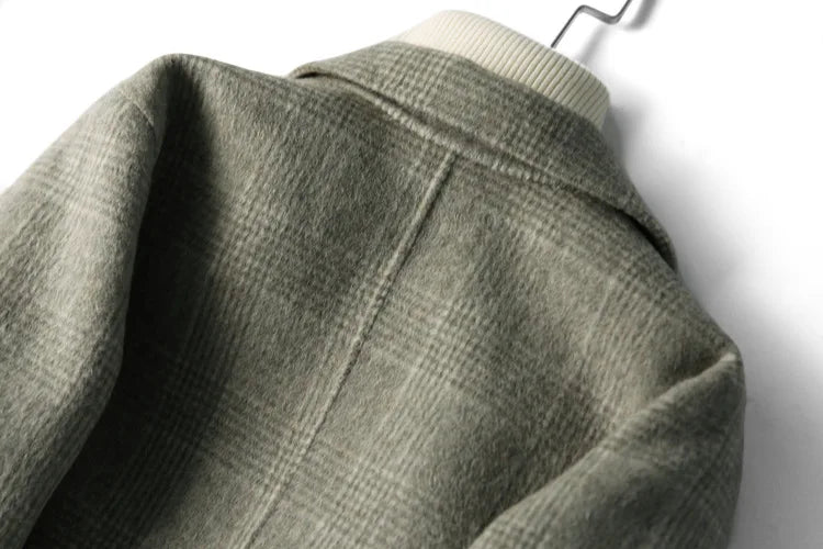 Handmade Sewn Double-sided Woolen Blazer Women Spring Autumn Plaid Wool Overcoat Office Lady Casual Suit Coat Thick Jacket