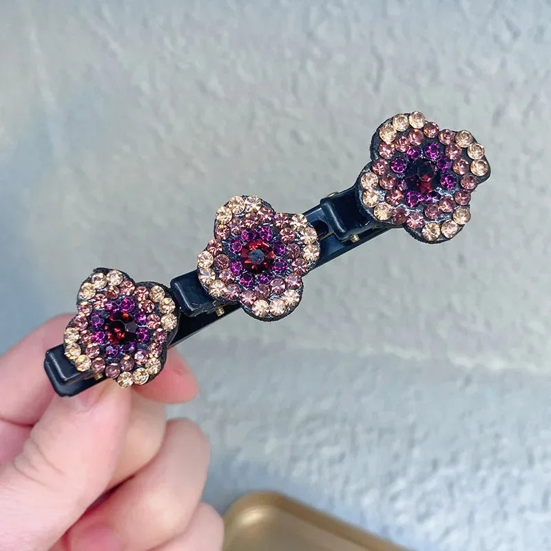 1PC Fashion Four-leaf Clover Braided Hair Finishing Side Clip Sparkling Crystal Stone Braided Hair Clips Forehead Bangs Clip