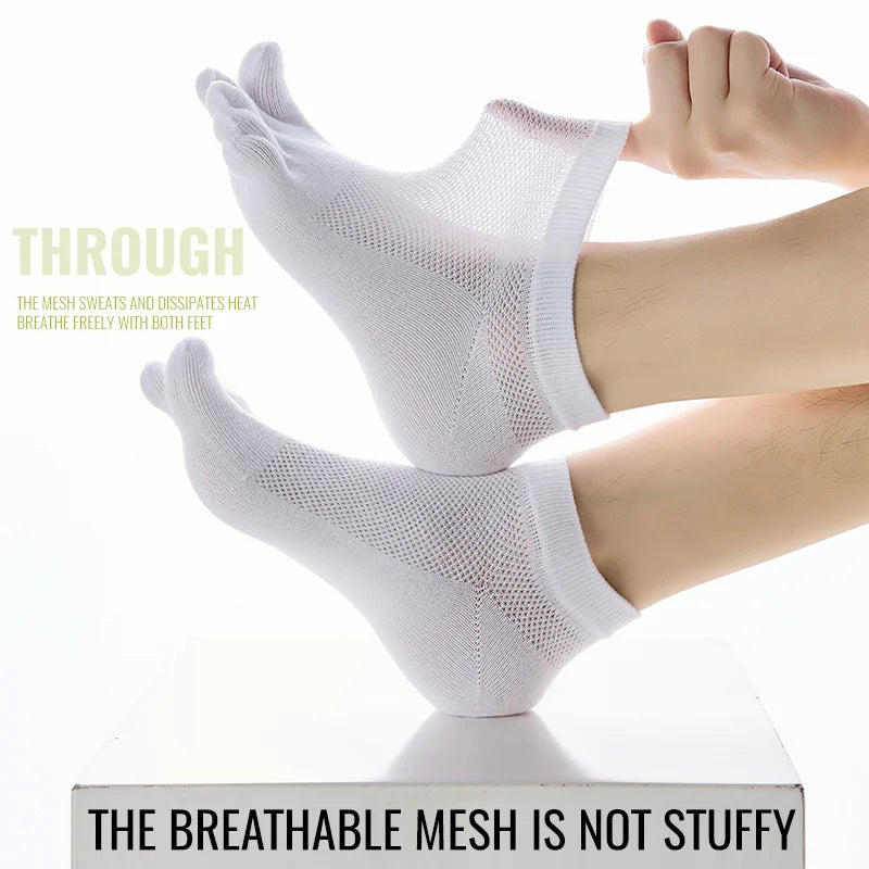 MiiOW Cotton Five Finger Short Sock Men Ankle Spilt Toe Sock Summer Thin Sock Breathable Mesh Sweat Absorbent Antibacterial Soc
