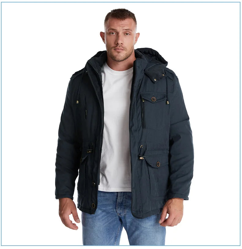 LZLLTT Men Winter Warm Parkas Mens Fleece Jacket Parkas Men Casual Cotton Outdoor Fur Trench Padded Jackets Coats