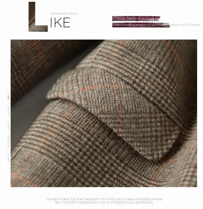 Handmade Sewn Double-sided Woolen Blazer Women Spring Autumn Plaid Wool Overcoat Office Lady Casual Suit Coat Thick Jacket
