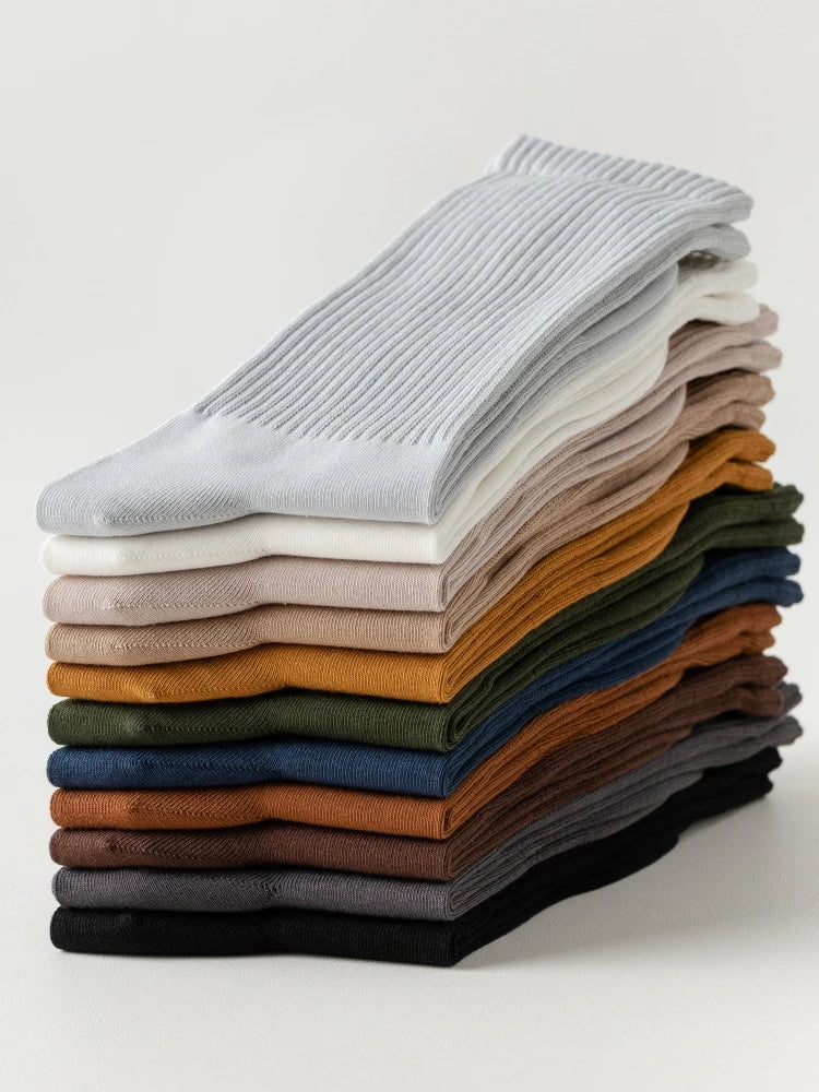 Men's High Quality Business Pure Cotton Socks Solid Color Fashion Casual Long Socks Harajuku Retro Wear-resistant Sports Socks