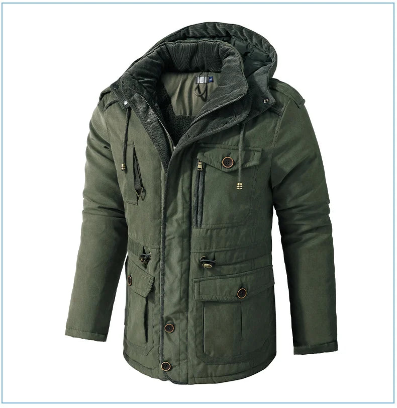 LZLLTT Men Winter Warm Parkas Mens Fleece Jacket Parkas Men Casual Cotton Outdoor Fur Trench Padded Jackets Coats