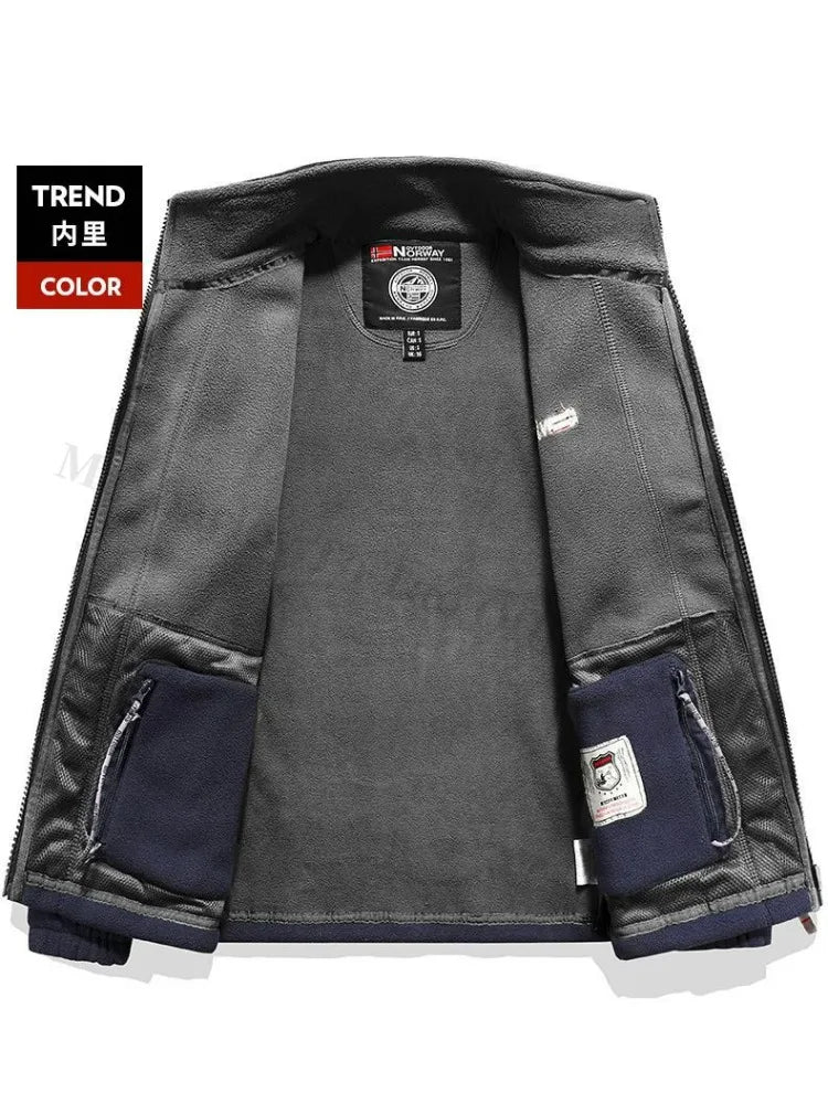 Winter Warm Fleece Jacket Men Climbing Double Thickened Pocket Jacket Outdoor High Collar Windproof Ski Sweatshirt Coat Man Snow