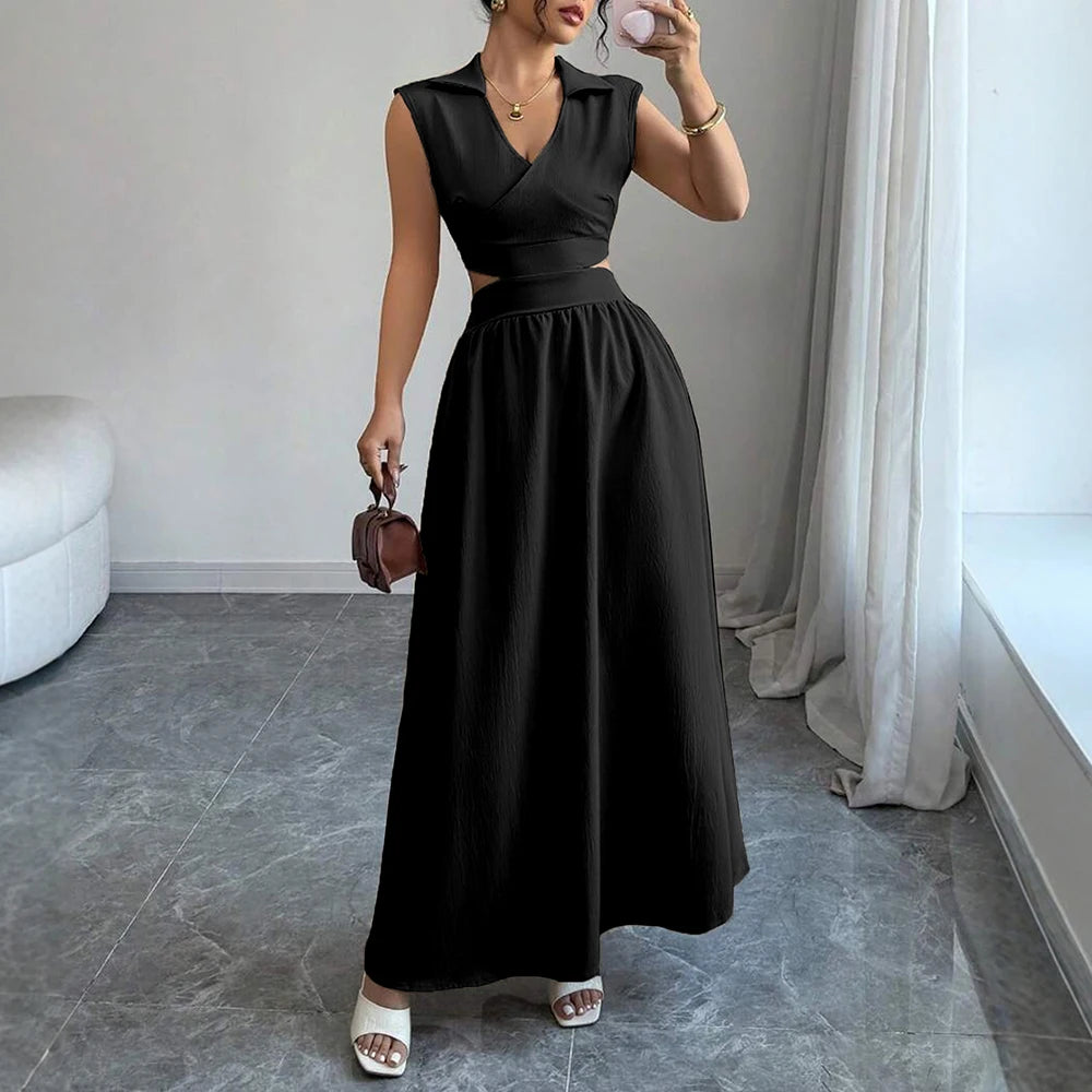 Mia Muse Dresses Summer Comfortable French Elegant Fashion Cut-Out Chic Sleeveless V-Neck Maxi Sweet Dating Dresses For Women