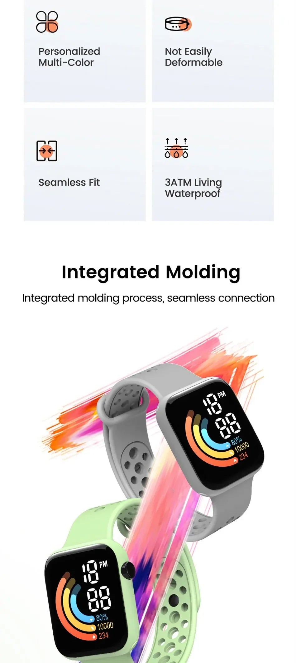 YIKAZE Fashion LED Digital Watch for Kids Sports Waterproof Digital Watches Boy Girl Childrens Silicone Watch Electronic Clock